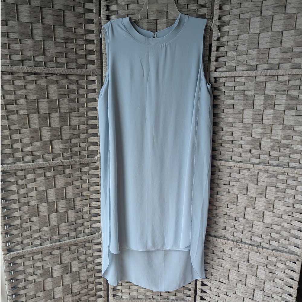 Light Blue Shift Dress High Low Hem Chiffon Overlay Sleevelessโ Chic Minimalist